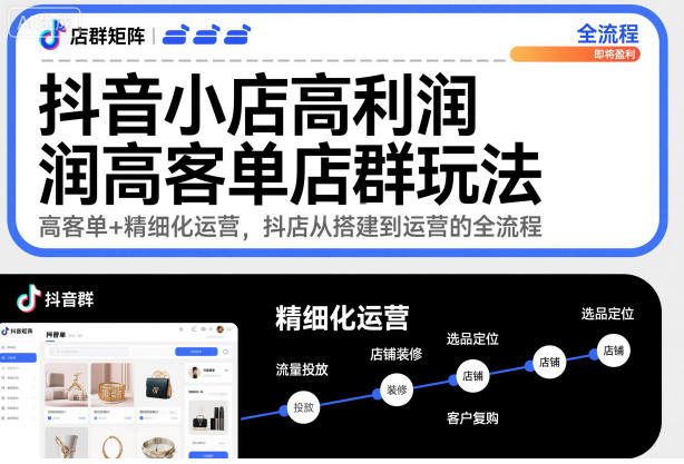 抖音小店高利润高客单店群玩法,高客单+精细化运营,抖店从搭建到运营的全流程-摇钱树